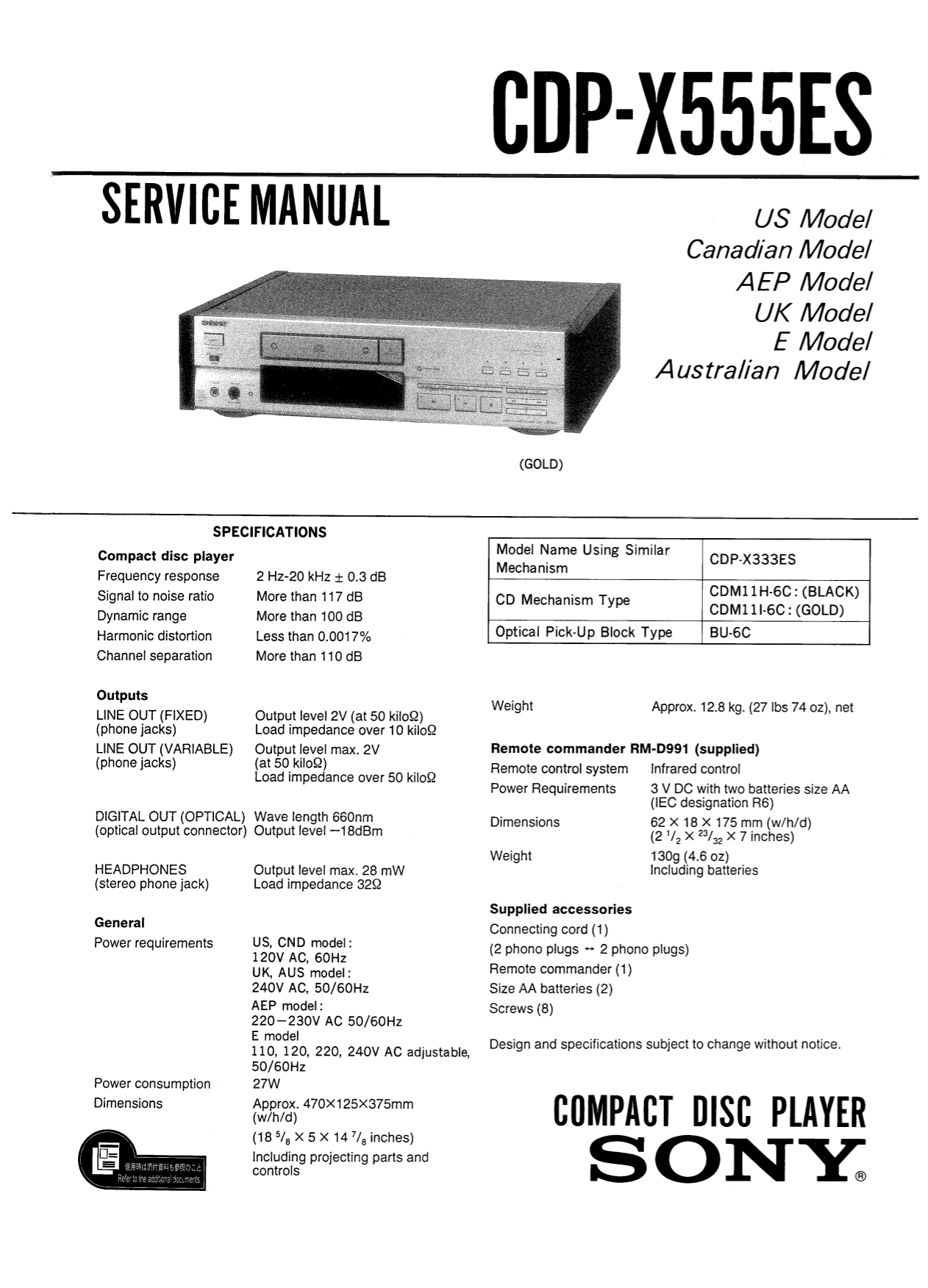 Download Free Pdf For Sony CDP C910 CD Player Manual